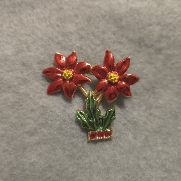 BJ (Beatrix Jewelry) Jewelry - Vintage Signed 1960s BJ (Beatrix Jewelry) Christmas Poinsettia Brooch Pin